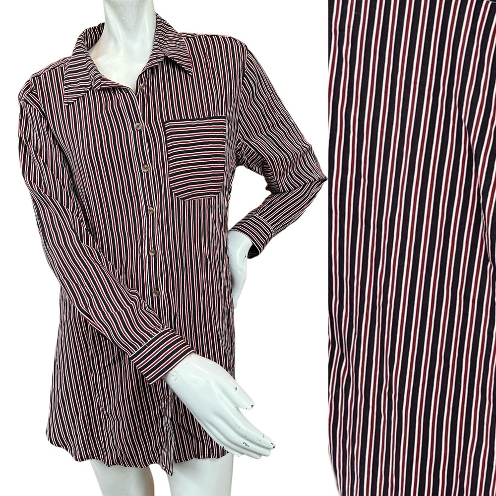 Anthropologie Maeve “Adelaide Poplin” Red White & Navy Striped Blouse Medium